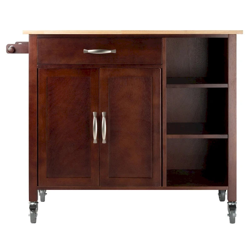 Mabel Utility Kitchen Cart, Walnut and Natural - 42.72 x 18.9 x 35.43 inches