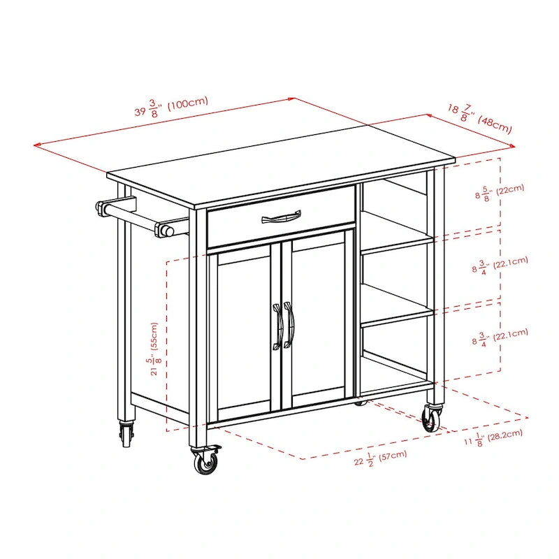 Mabel Utility Kitchen Cart, Walnut and Natural - 42.72 x 18.9 x 35.43 inches
