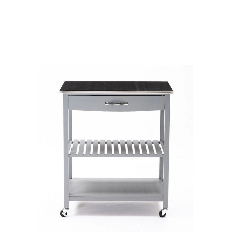 38 Inch 2 Tier Kitchen Cart Island, Shelf, Steel Top, Lock Casters, Gray - 19L x 30.5W x 35.75H
