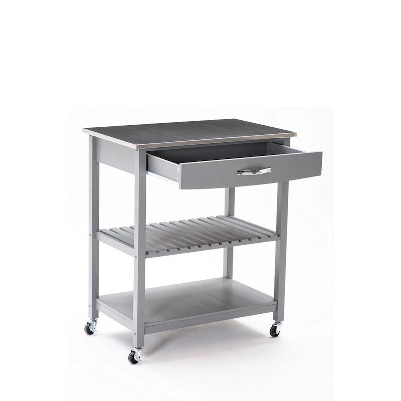 38 Inch 2 Tier Kitchen Cart Island, Shelf, Steel Top, Lock Casters, Gray - 19L x 30.5W x 35.75H