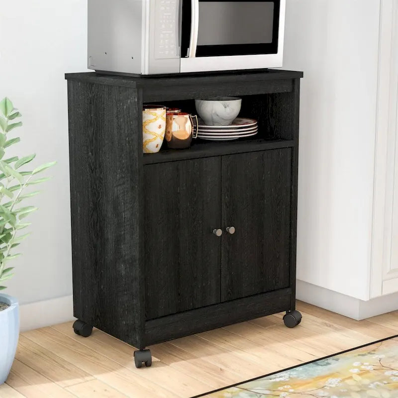 Black Utility Cart / Kitchen Microwave Cart with Casters - 14.7 x 23.6 x 30.3