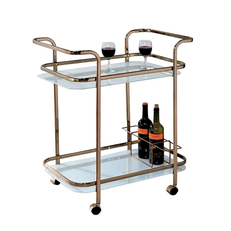 Tiana Contemporary Serving Cart In Champagne Finish - 32.5 H x 27 W x 16.5 L Inches