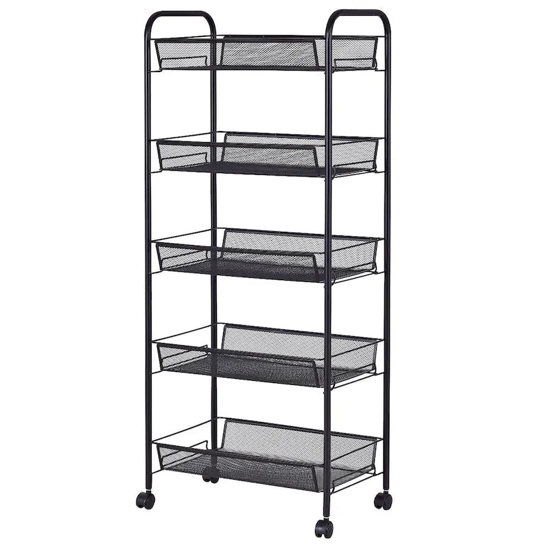 5 Tier Storage Rack Trolley Cart With Four 360 Degree Swivel Wheels - 17.5 x 10.5 x 41 (L x W x H)