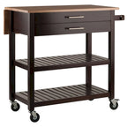 Langdon Kitchen Cart, Drop Leaf, Cappuccino and Natural - 36.57 x 26.42 x 34.45 inches