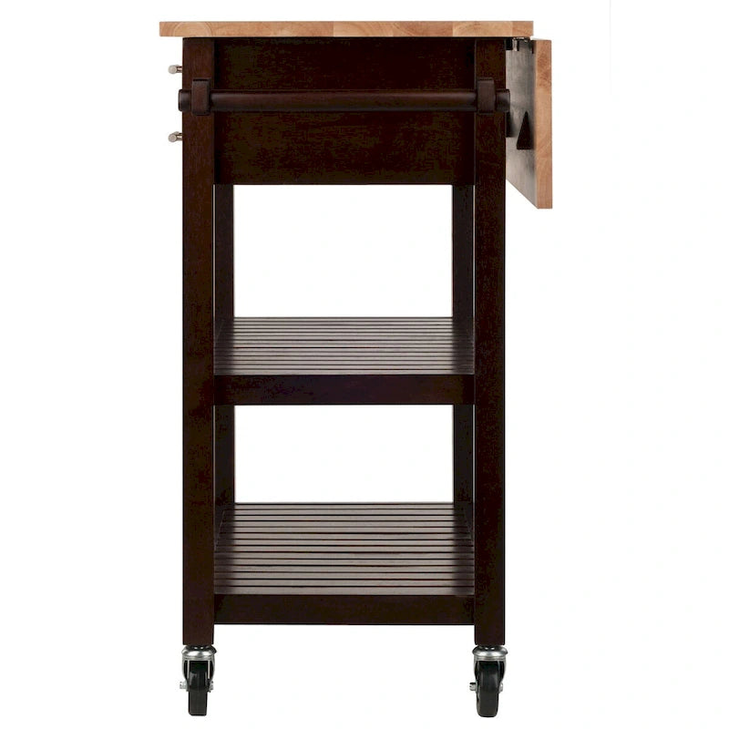 Langdon Kitchen Cart, Drop Leaf, Cappuccino and Natural - 36.57 x 26.42 x 34.45 inches