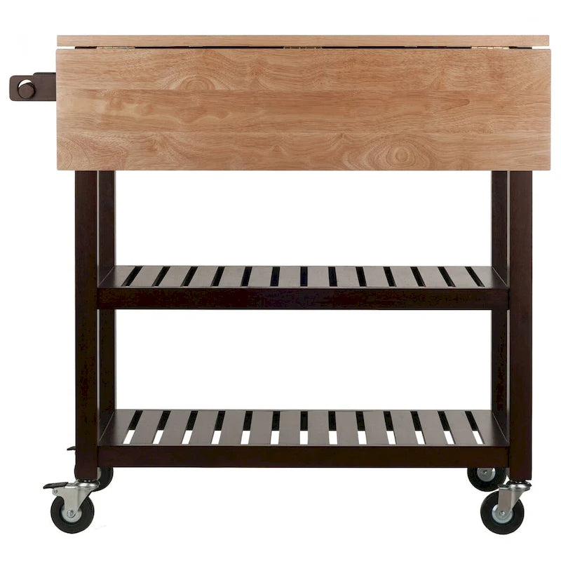 Langdon Kitchen Cart, Drop Leaf, Cappuccino and Natural - 36.57 x 26.42 x 34.45 inches