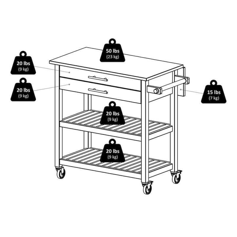 Langdon Kitchen Cart, Drop Leaf, Cappuccino and Natural - 36.57 x 26.42 x 34.45 inches