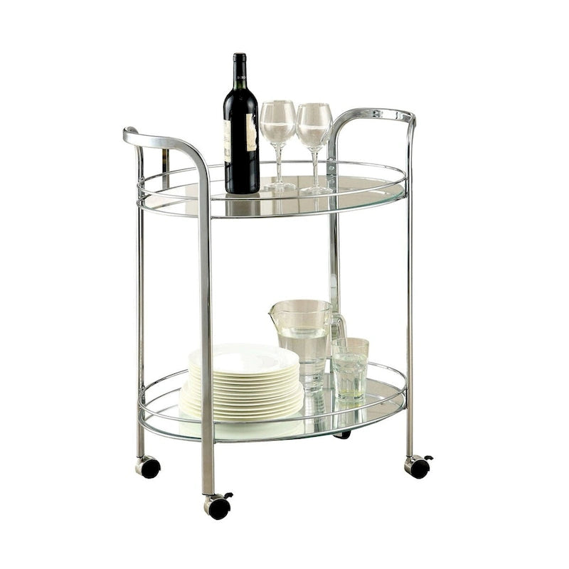 Loule Contemporary Serving Cart In Chrome Finish - 31 H x 26 W x 18 L Inches