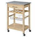 Natural Wood Finish Kitchen Island Cart with Granite Top - 22.8W x 15.6D x 33.9H inches