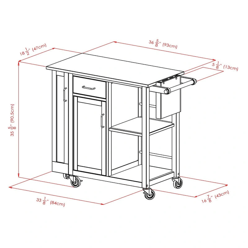 Douglas Utility Kitchen Cart, Natural - 42.52 x 18.98 x 35.63 inches