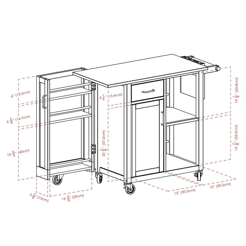 Douglas Utility Kitchen Cart, Natural - 42.52 x 18.98 x 35.63 inches