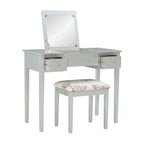 36 Silver Solid Vanity Set with Mirror and Upholstered Stool
