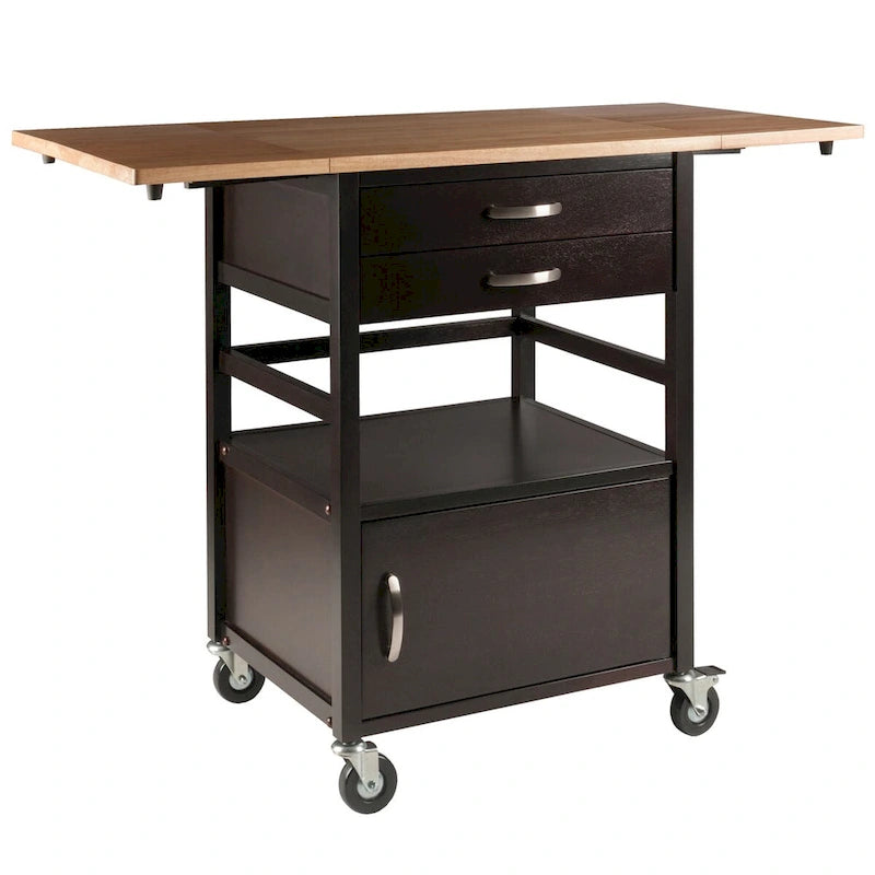 Bellini Drop Leaf Kitchen Cart, Coffee and Natural - 43.23 x 20.08 x 33.54 inches