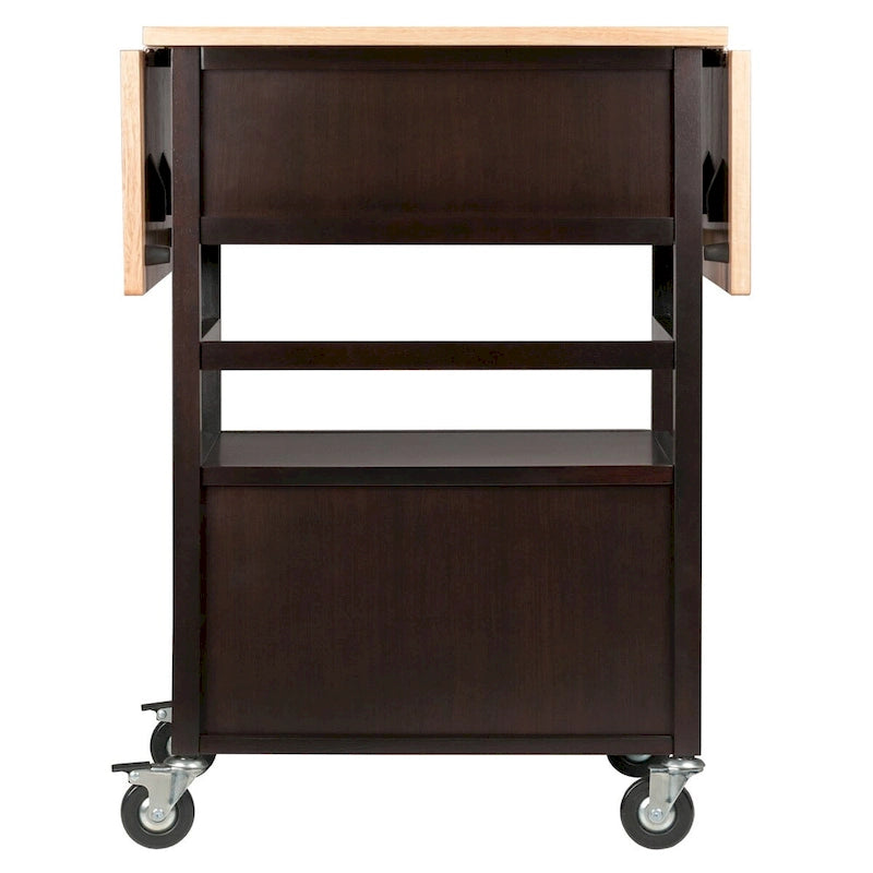 Bellini Drop Leaf Kitchen Cart, Coffee and Natural - 43.23 x 20.08 x 33.54 inches