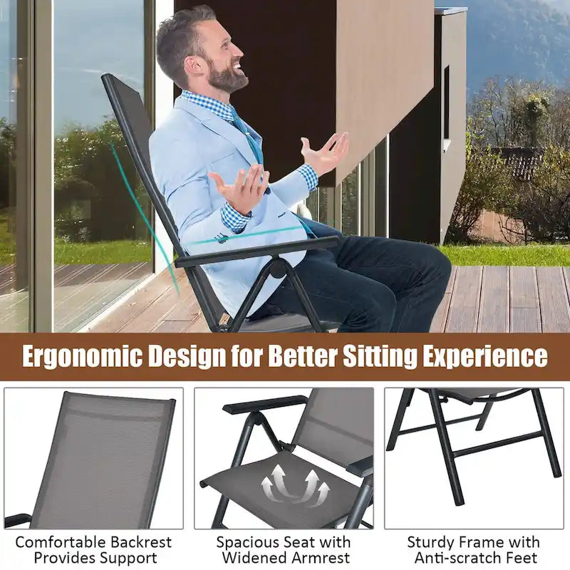 4PCS Patio Folding Dining Chairs Aluminium Adjustable Back - See details