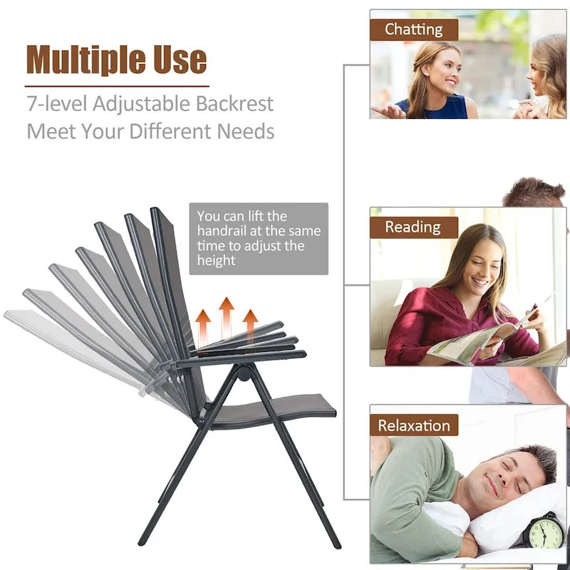 4PCS Patio Folding Dining Chairs Aluminium Adjustable Back - See details
