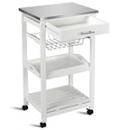 White Kitchen Cart with Storage Drawer and Stainless Steel Top - 18.5 x 14.5 x 33 ( L x W x H )