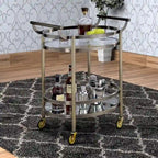 Oval Shaped Metal Serving Cart with 2 Shelves, Silver - 34 H x 19 W x 27 L Inches