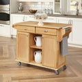 Natural Wood Finish Kitchen Island Cart with Locking Casters - 24 x 49.8 x 35.2 inches