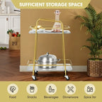 2-tier Kitchen Rolling Cart with Steel Frame and Lockable Casters-Gray - 16 x 24 x 32.5 (L x W x H)