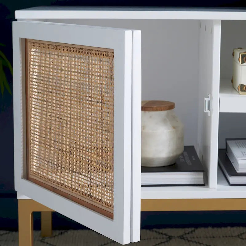 SAFAVIEH Cristen 1 Shelf Rattan Media Stand - 54 W x 15 D x 22 H - 54Wx15Dx22H