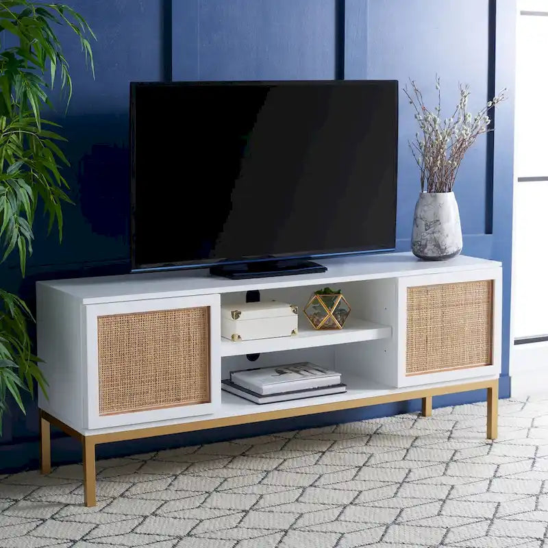 SAFAVIEH Cristen 1 Shelf Rattan Media Stand - 54 W x 15 D x 22 H - 54Wx15Dx22H