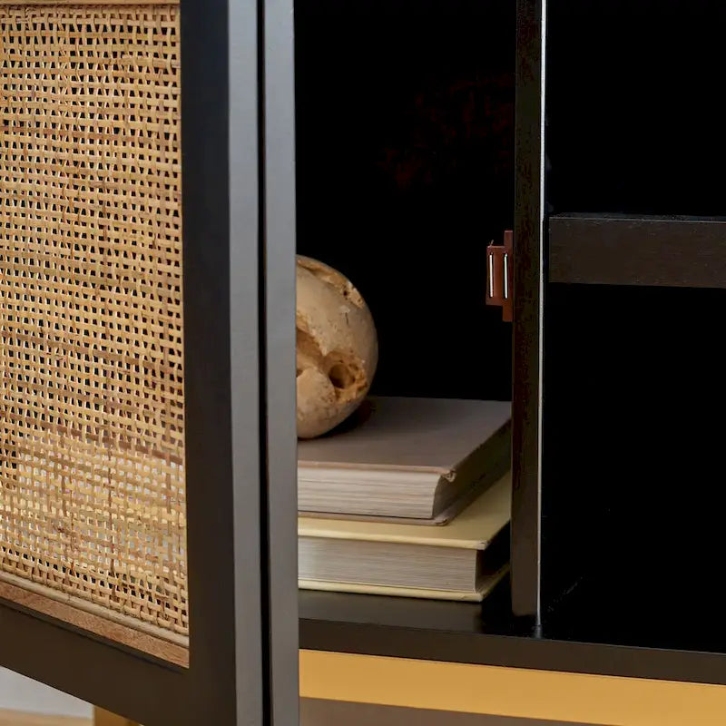SAFAVIEH Cristen 1 Shelf Rattan Media Stand - 54 W x 15 D x 22 H - 54Wx15Dx22H