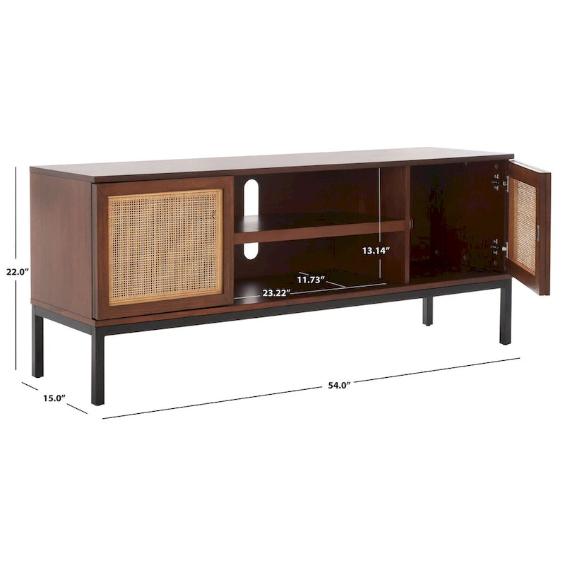 SAFAVIEH Cristen 1 Shelf Rattan Media Stand - 54 W x 15 D x 22 H - 54Wx15Dx22H