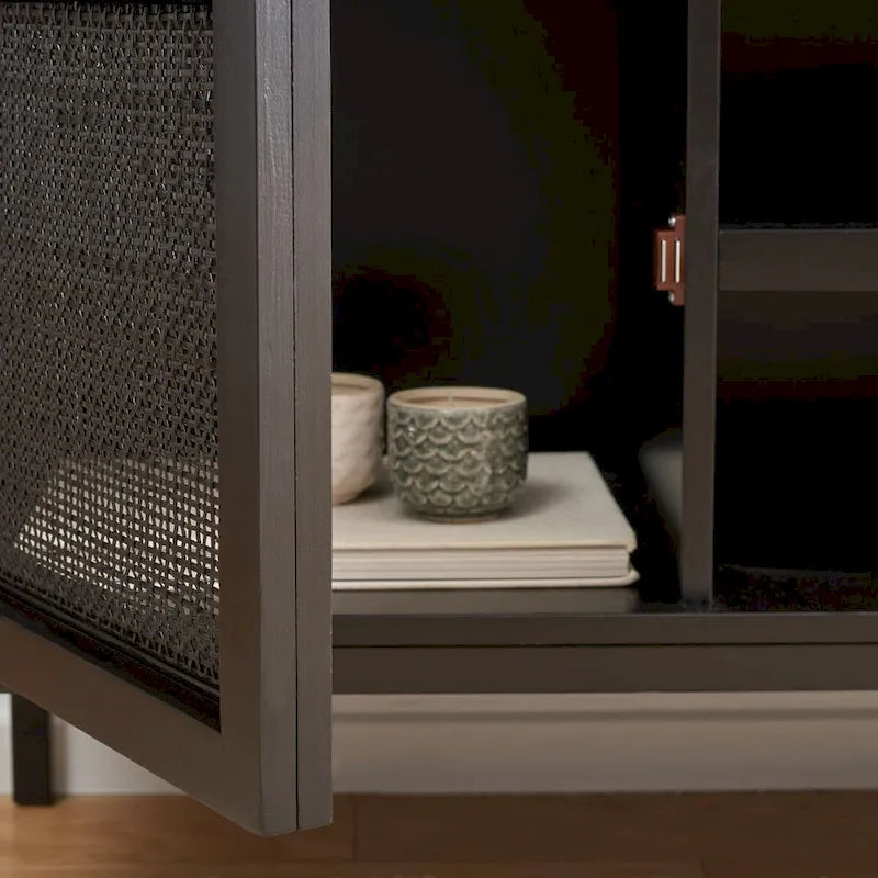 SAFAVIEH Cristen 1 Shelf Rattan Media Stand - 54 W x 15 D x 22 H - 54Wx15Dx22H