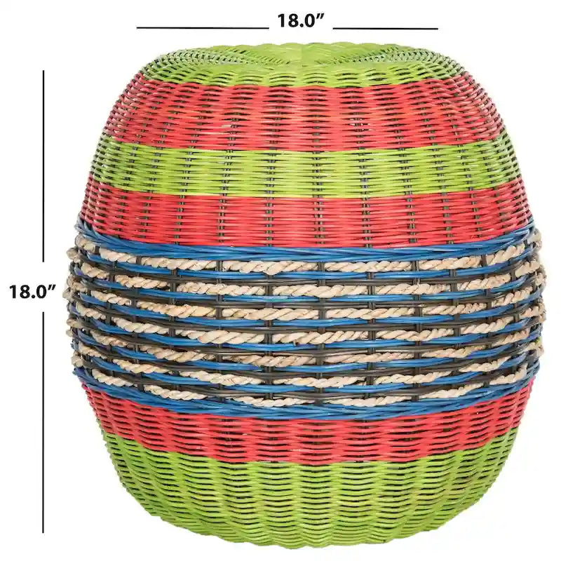 SAFAVIEH Kiriko Multi Wicker Rattan Barrel Stool - 18 x 18 x 18 - 18Wx18Dx18H