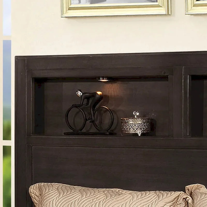 Storage Bed with LED Headboard - Espresso/Grey/White - Queen/King/Cal King