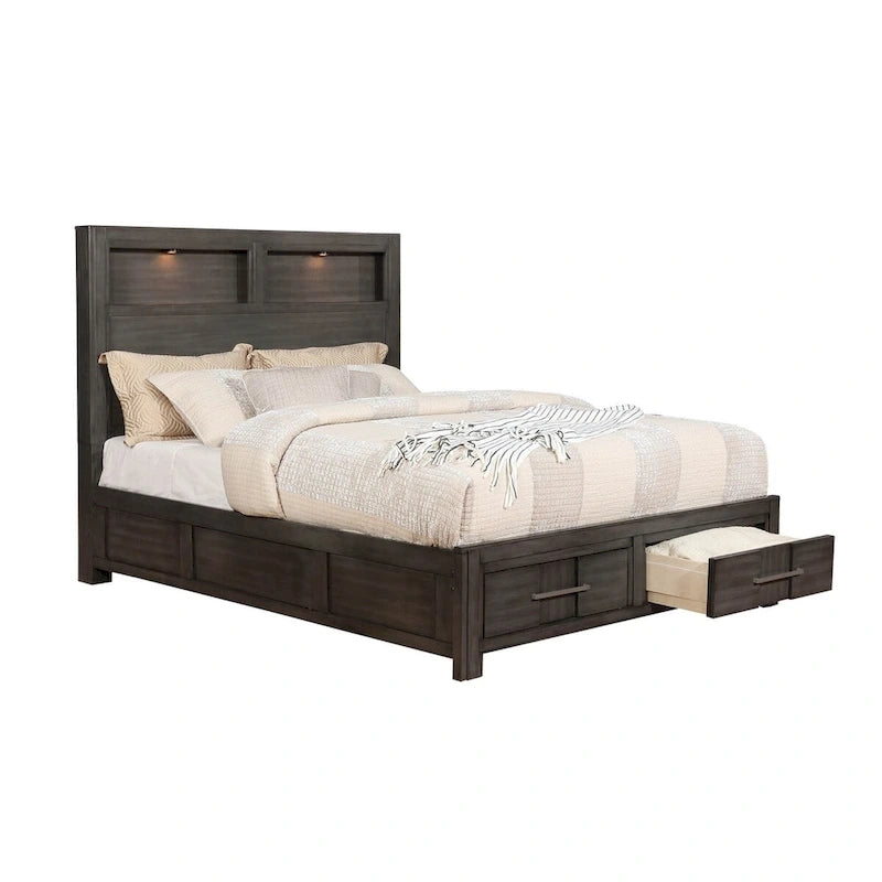 Storage Bed with LED Headboard - Espresso/Grey/White - Queen/King/Cal King