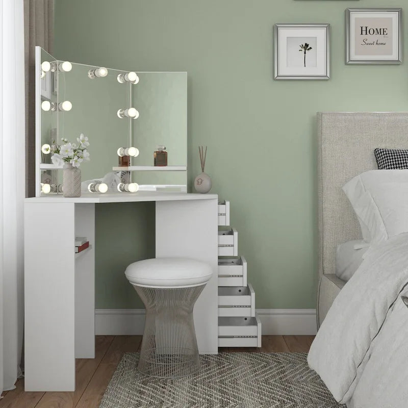 Roomsmart Corner Makeup Vanity Desk with 5 Drawers
