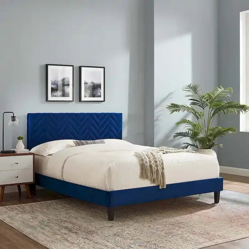 Leah Chevron Tufted Performance Velvet Queen Platform Bed