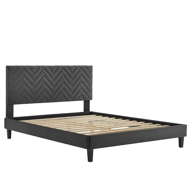 Leah Chevron Tufted Performance Velvet Queen Platform Bed