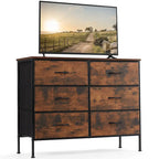 6 Drawers Dresser Chest with Metal Frame and Wooden Top