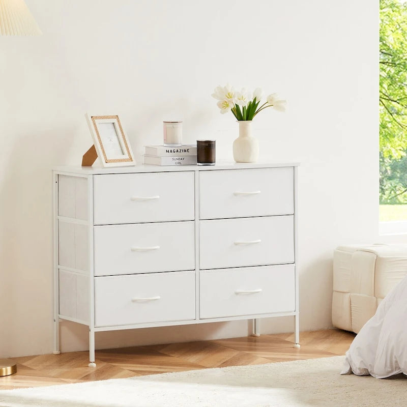 6 Drawers Dresser Chest with Metal Frame and Wooden Top