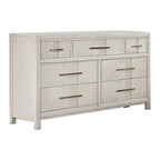 Varos 58 Inch Wide Dresser Chest, 7 Drawers, Nickel Bar Handles, White