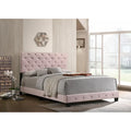 Pink Velvet Platform Bed with Nailhead Trim, Queen Size