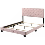 Pink Velvet Platform Bed with Nailhead Trim, Queen Size