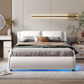 Full Size Upholstered Faux Leather Platform Bed with LED Light Bed Frame with Slatted
