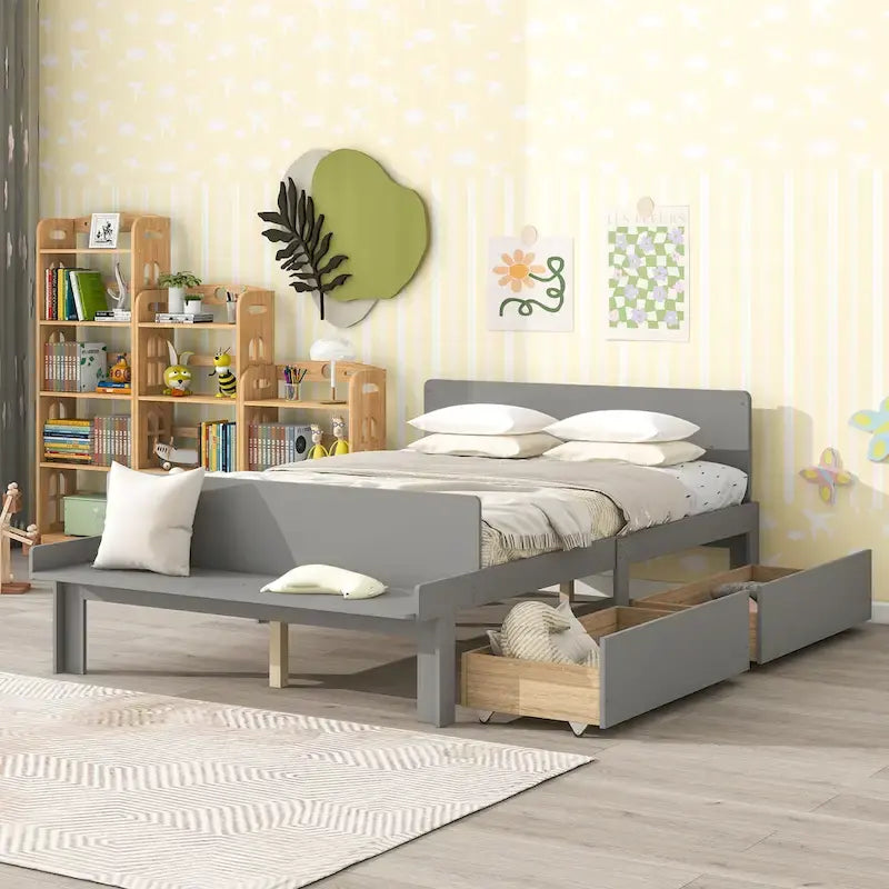 Full Bed with Footboard Bench,2 drawers