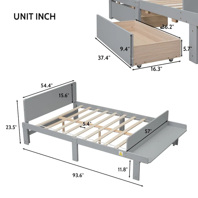 Full Bed with Footboard Bench,2 drawers