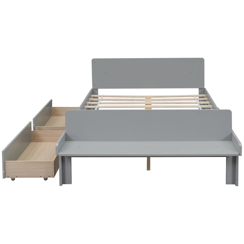 Full Bed with Footboard Bench,2 drawers