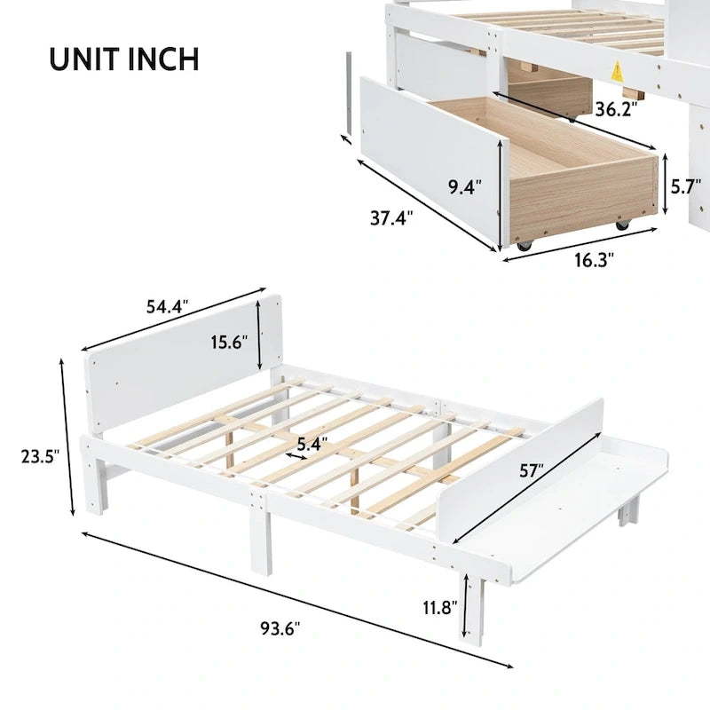 Full Bed with Footboard Bench,2 drawers