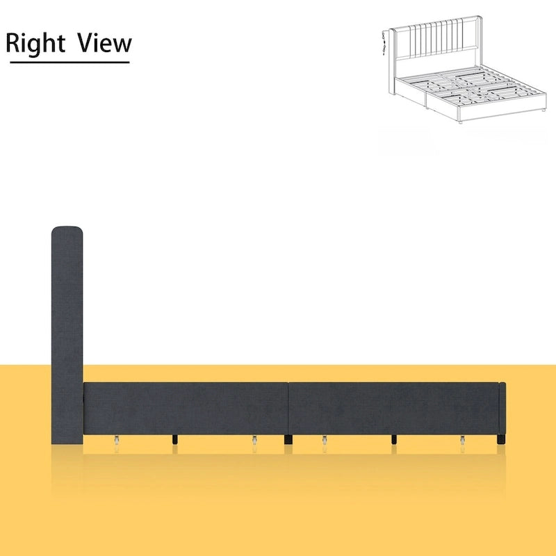 Modern Illuminated Bed Frame with Gold Trim - Chic Upholstered Design