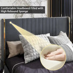 Modern Illuminated Bed Frame with Gold Trim - Chic Upholstered Design