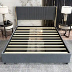 Modern Illuminated Bed Frame with Gold Trim - Chic Upholstered Design