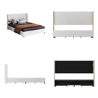 Modern Illuminated Bed Frame with Gold Trim - Chic Upholstered Design