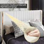 Modern Illuminated Bed Frame with Gold Trim - Chic Upholstered Design